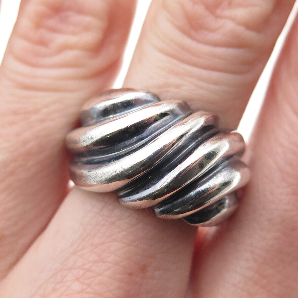 JOSEPH MASANIELLO 925 Sterling Silver Vintage Modernist Oxidized Ring Size 7.75